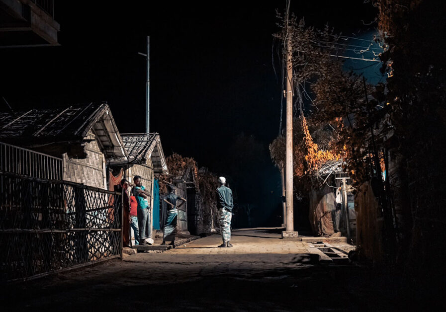 Rohingya refugee camp in Bangladesh illuminated by solar-powered streetlights